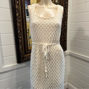 AUW white lace maxi dress with slit and cris cross back